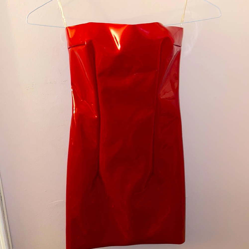 Red Satin Leather dress from Meshki